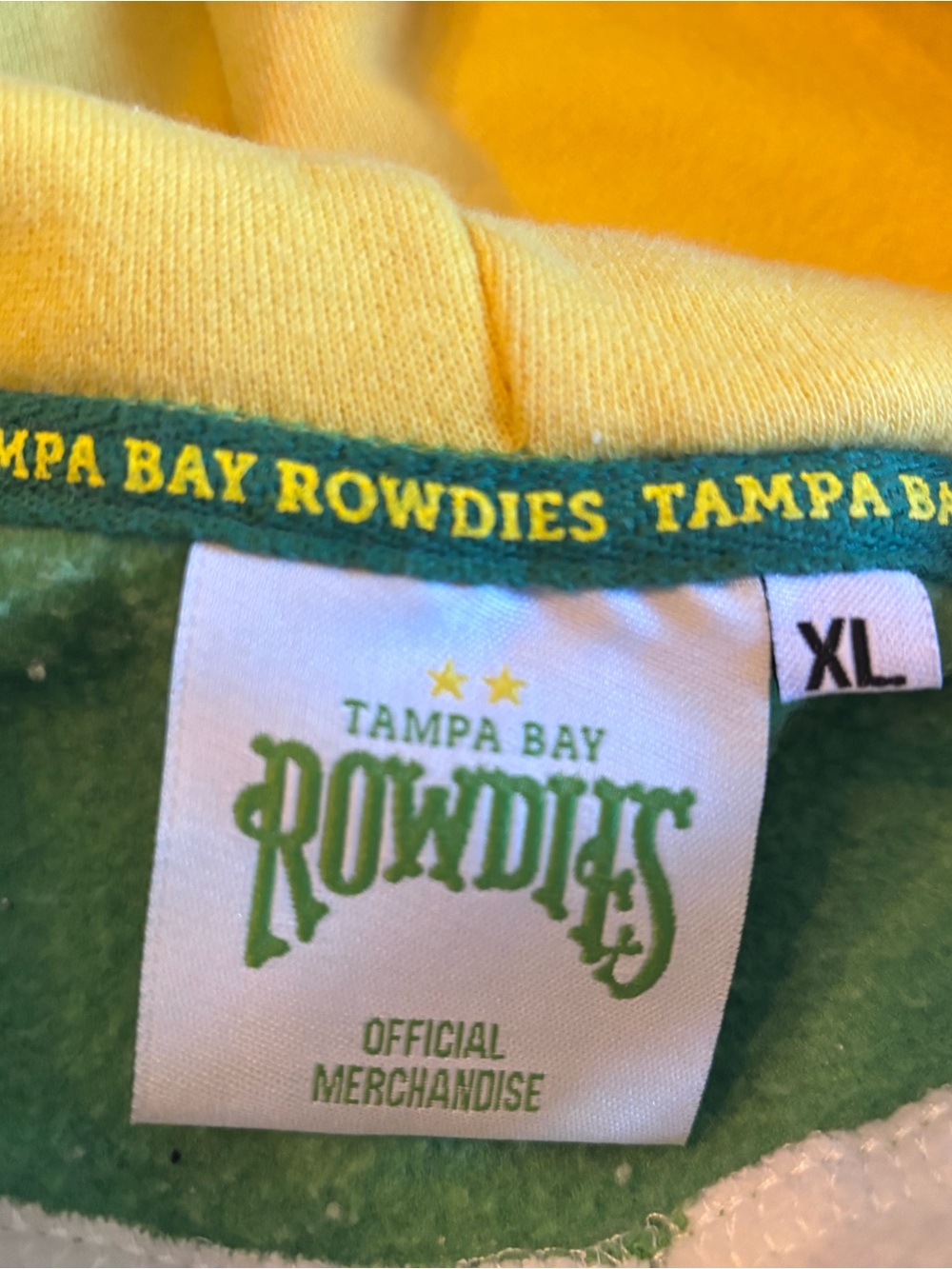 Tampa Bay Rowdies Lace up Hoodie, Men’s XL, white green & yellow - Picture 9 of 15